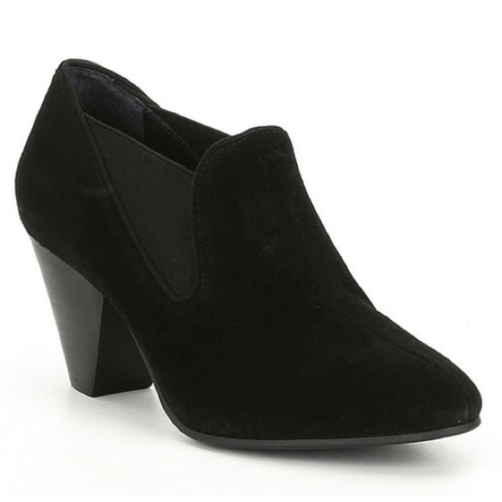 Nurture Adarah Black Suede Beveled Heel Slip On Shootie
